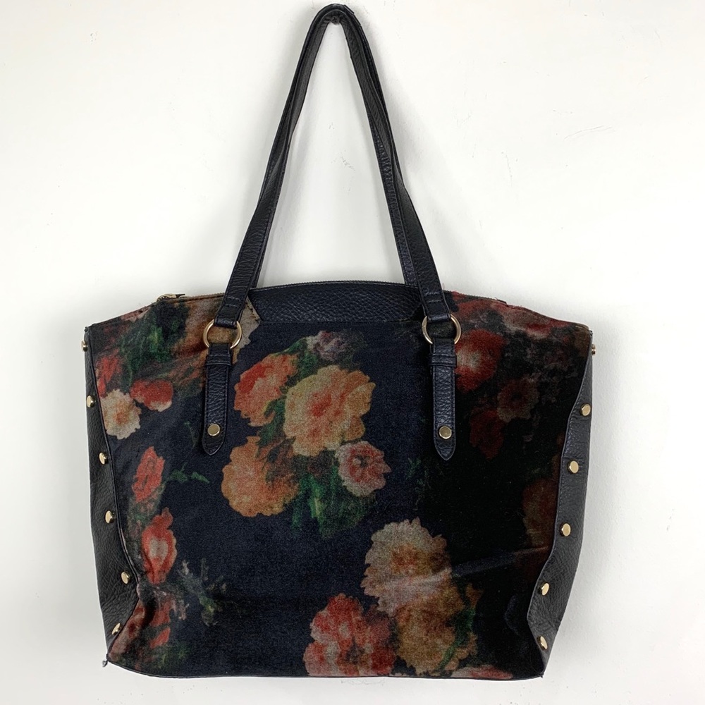 Enzo Angiolini Floral Velvet Black Tote Handbag